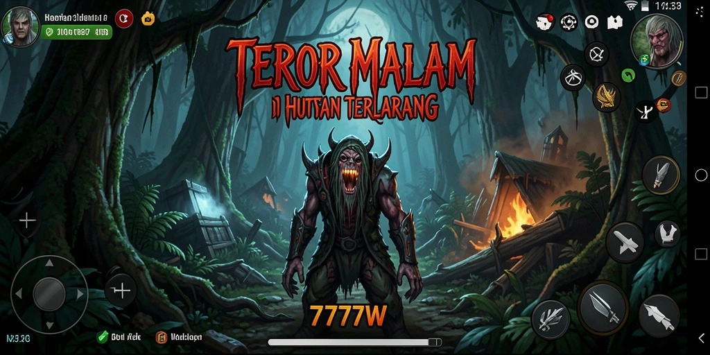 Screenshot gameplay menegangkan dari 7777W di hutan terlarang.