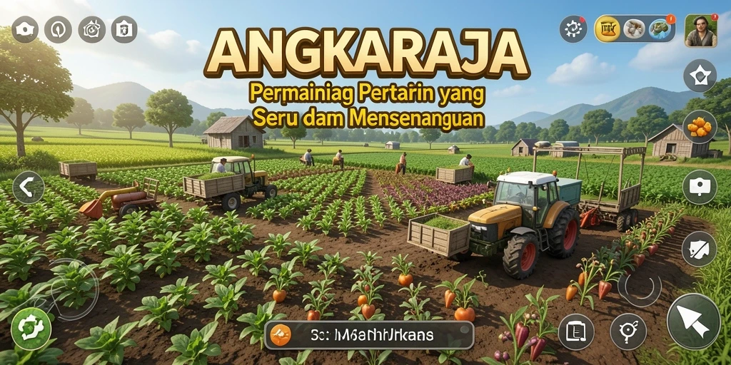 Tampilan gameplay seru dari ANGKARAJA menunjukkan aktivitas pertanian yang menyenangkan.