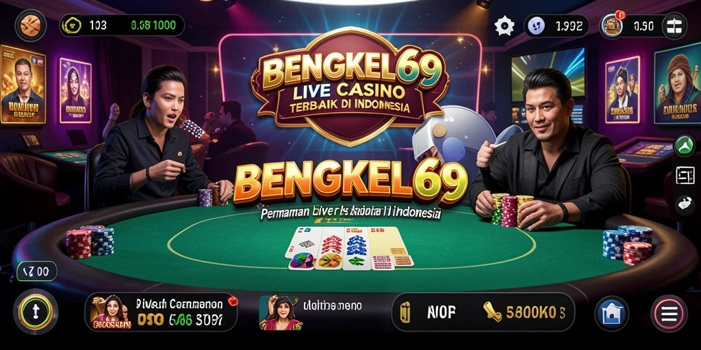 Screenshot gameplay BENGKEL69 yang menunjukkan dealer langsung dan suasana kasino.