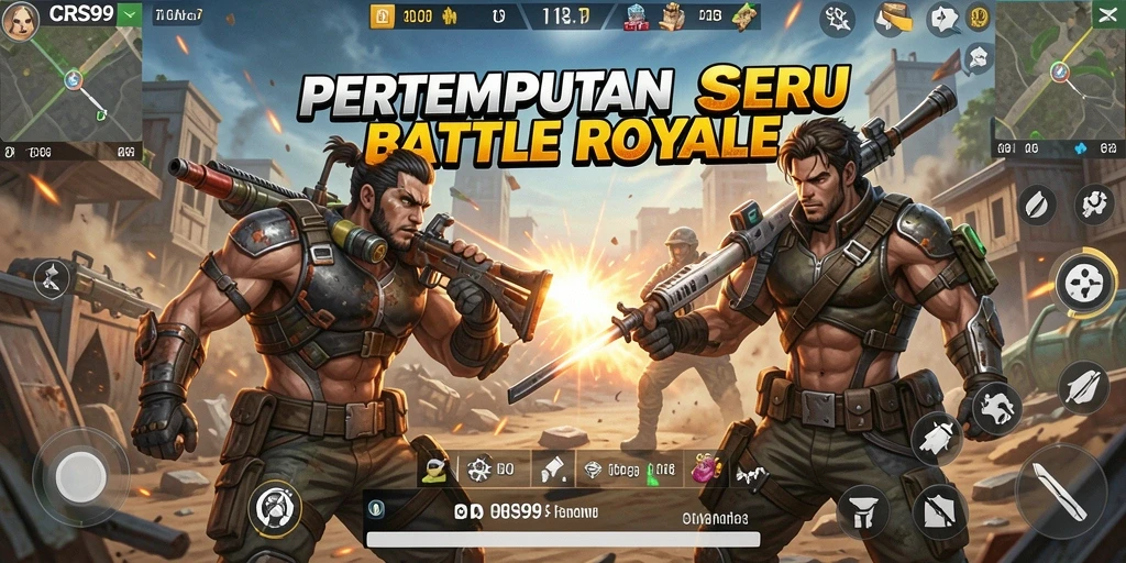 Tangkapan layar gameplay CRS99 menampilkan aksi pertempuran Battle Royale yang mendebarkan.
