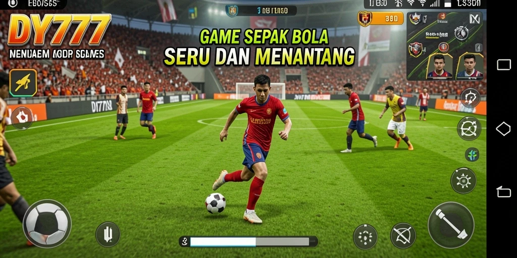 Tampilan gameplay seru dari DY777 yang menggambarkan aksi sepak bola yang mendebarkan.
