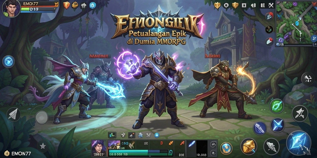 Gameplay seru dalam EMON77 dengan pertarungan epik.