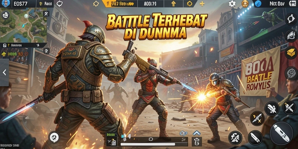 Gameplay EOS77 yang menegangkan dalam pertempuran Battle Royale.