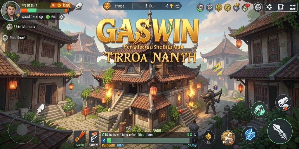 Tampilan gameplay <strong>GASWIN</strong> menampilkan strategi menara pertahanan yang intens.
