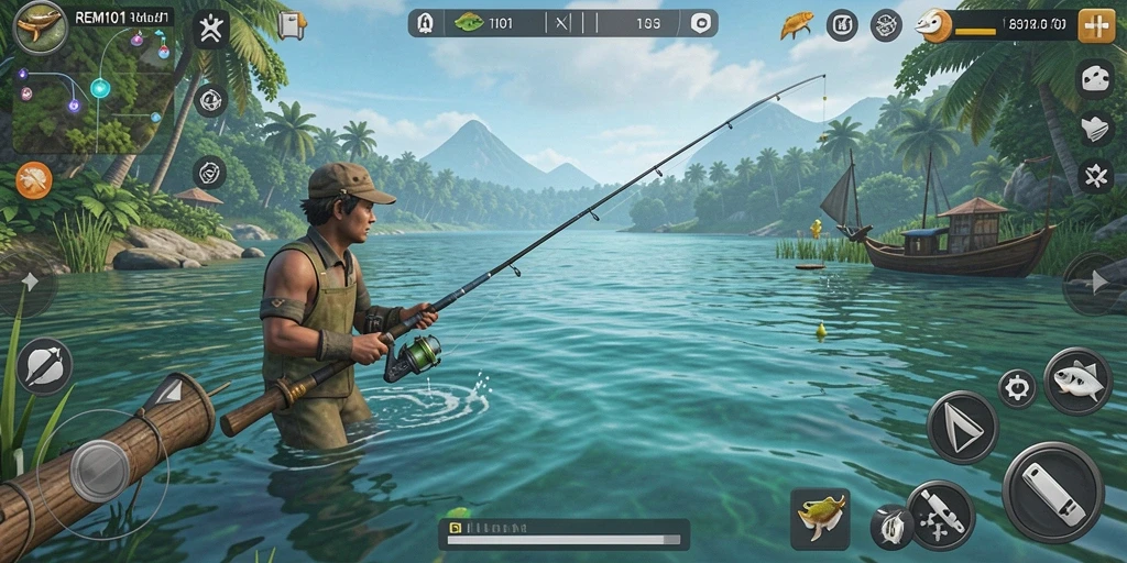 Tampilan gameplay <strong>REMI101</strong> yang mengasyikkan saat memancing.