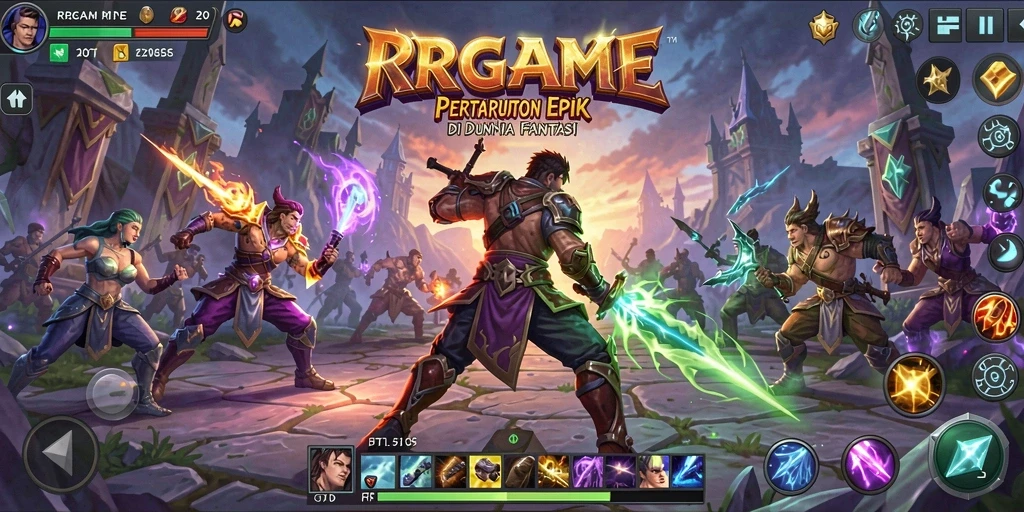 Screenshot RPGAME menampilkan pertarungan seru dan karakter yang dinamis.