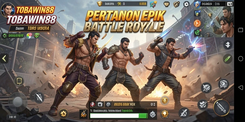 Screenshot gameplay intens dari TOBAWIN88 dalam pertarungan Battle Royale.